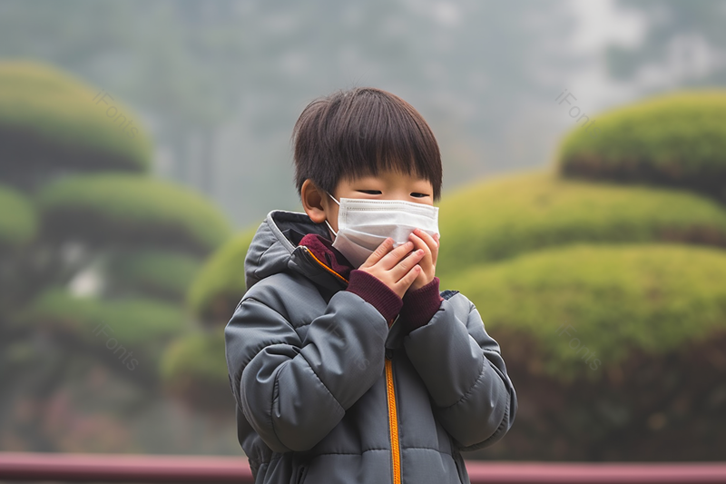 秋冬儿童在户外戴口罩预防流感咳嗽换季预防,高清,摄影图,摄影图片,图片大全,摄影图免费下载